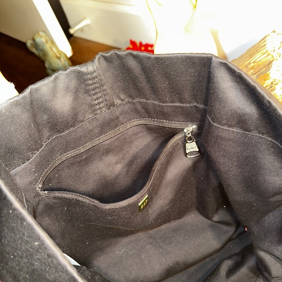 GAP Black Tote Bag w/ Braided Brown Handles | Minimal Everyday Carryall - Picture 2 of 2